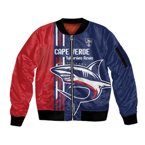 Cape Verde Football Pride Custom Sleeve Zip Bomber Jacket Tubaroes Azuis Champion - African Pride