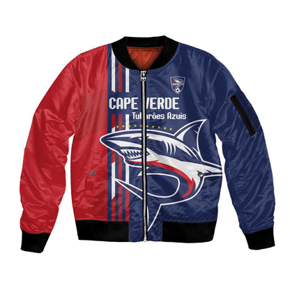 Cape Verde Football Pride Custom Sleeve Zip Bomber Jacket Tubaroes Azuis Champion - African Pride