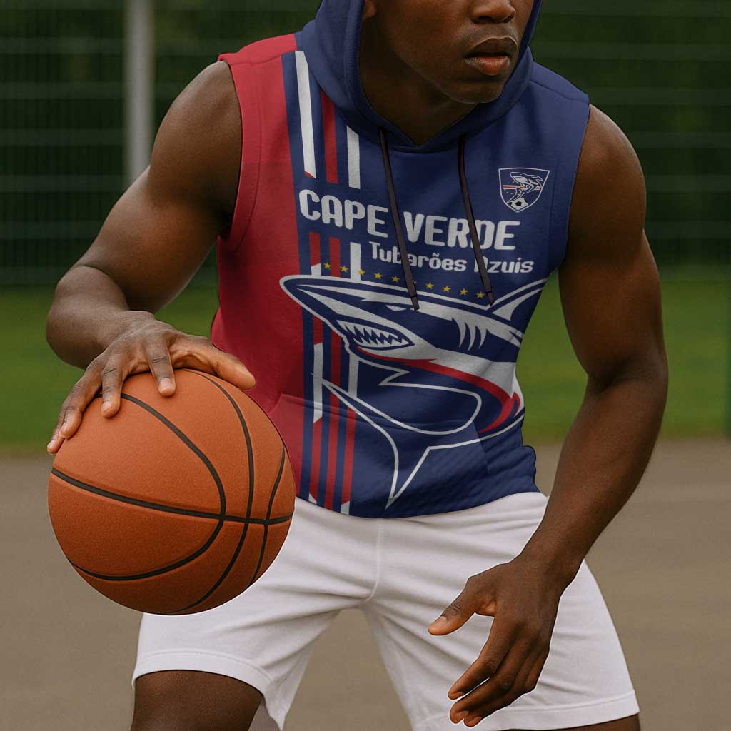 Cape Verde Football Pride Custom Sleeveless Hoodie Tubaroes Azuis Champion - African Pride
