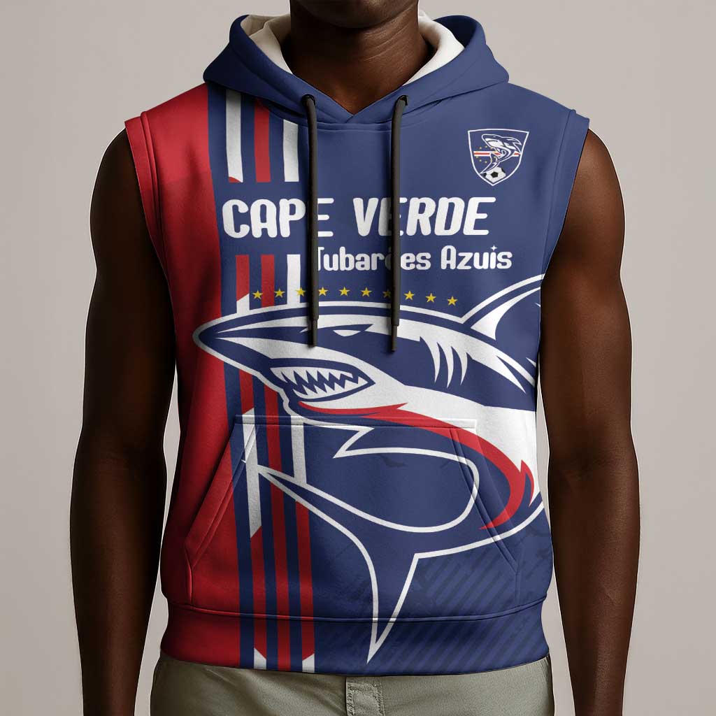 Cape Verde Football Pride Custom Sleeveless Hoodie Tubaroes Azuis Champion - African Pride