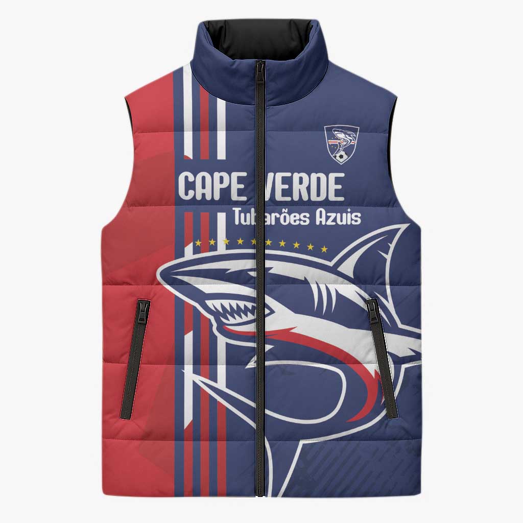 Cape Verde Football Pride Custom Sleeveless Puffer Jacket Tubaroes Azuis Champion