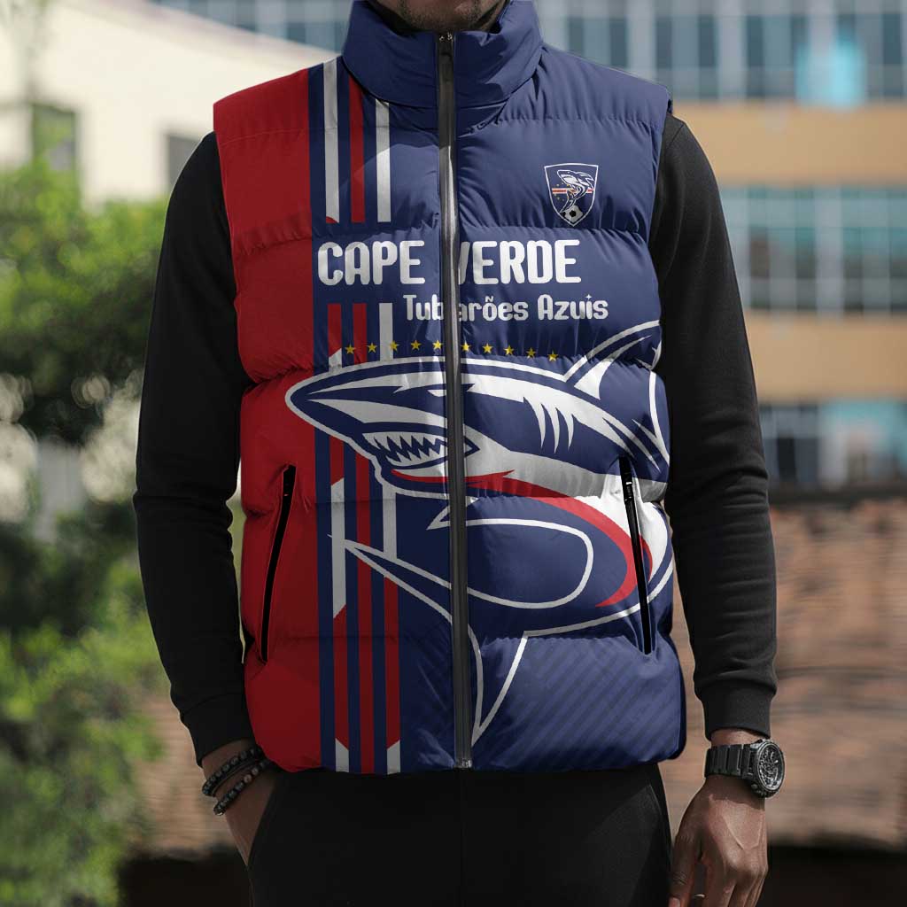 Cape Verde Football Pride Custom Sleeveless Puffer Jacket Tubaroes Azuis Champion