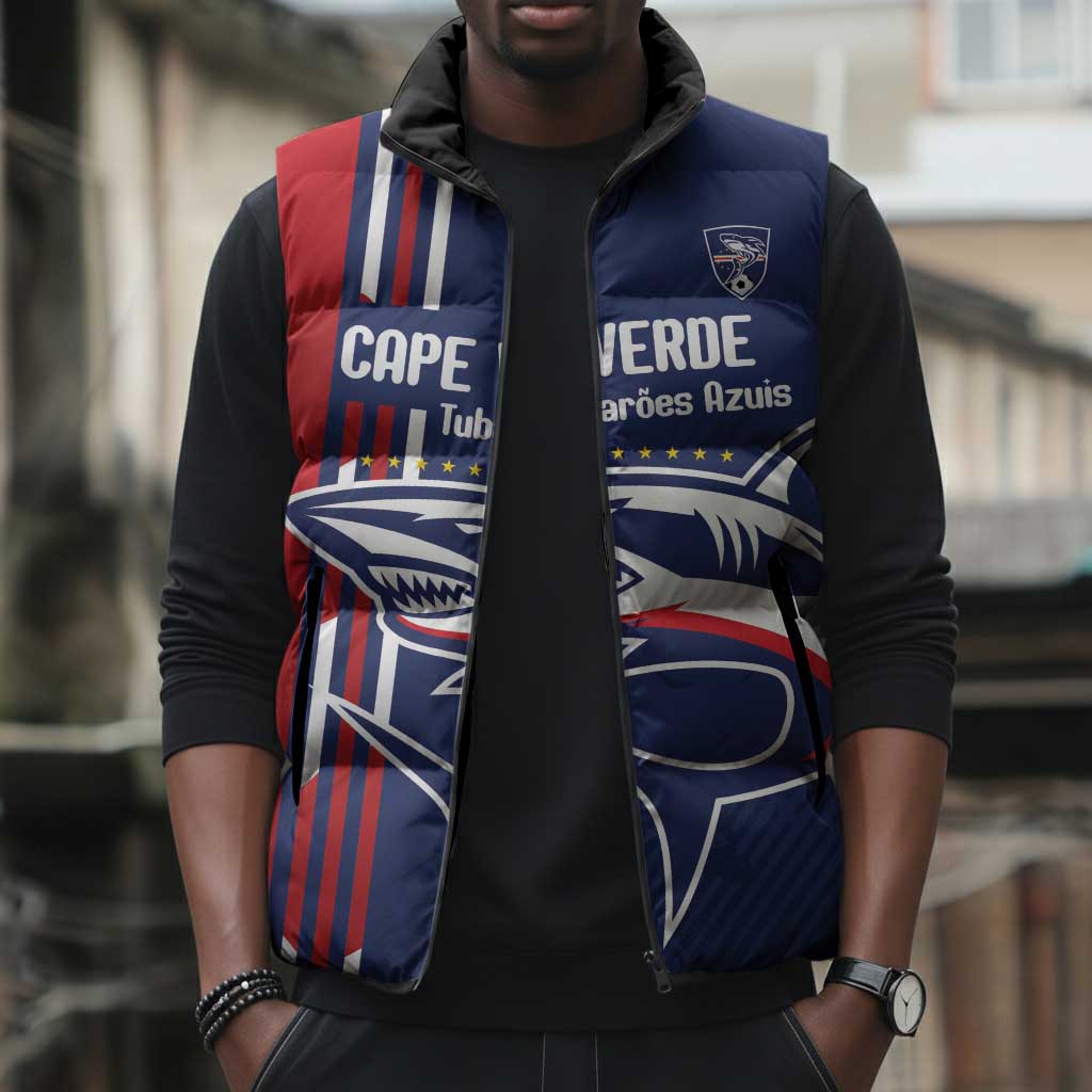 Cape Verde Football Pride Custom Sleeveless Puffer Jacket Tubaroes Azuis Champion
