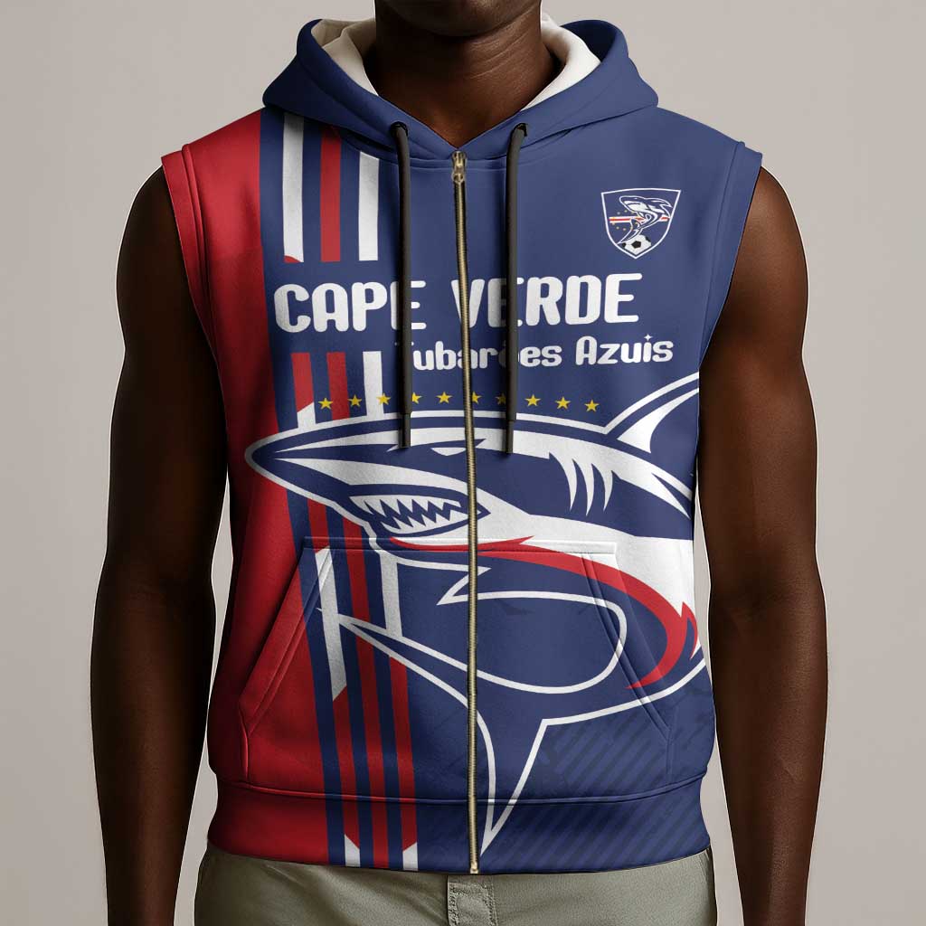 Cape Verde Football Pride Custom Sleeveless Zip Hoodie Tubaroes Azuis Champion - African Pride