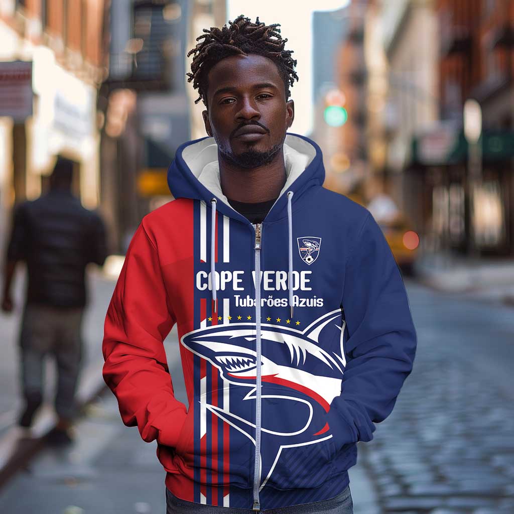 Cape Verde Football Pride Custom Zip Hoodie Tubaroes Azuis Champion - African Pride