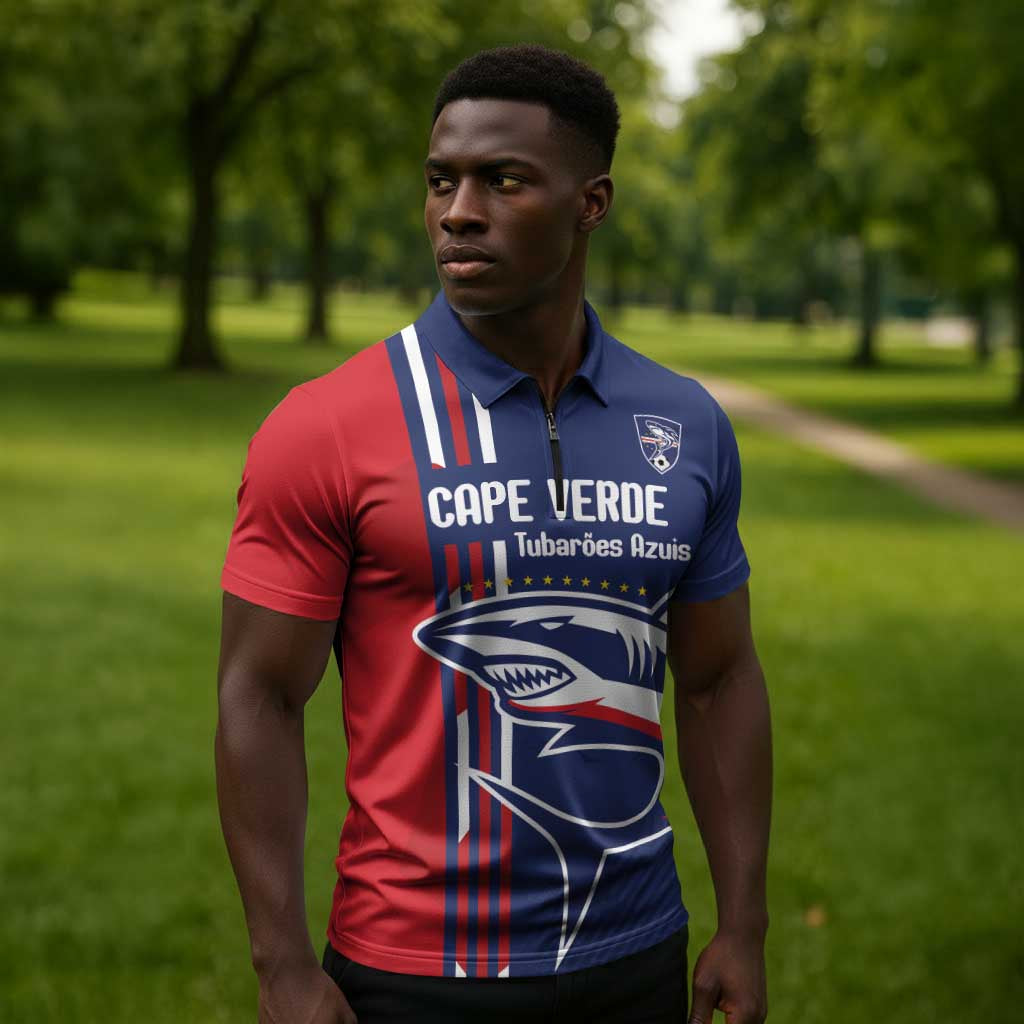 Cape Verde Football Pride Custom Zipper Polo Shirt Tubaroes Azuis Champion