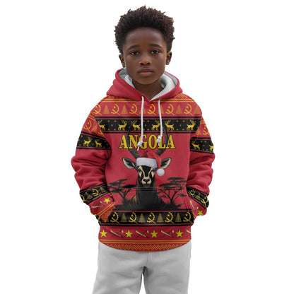 Afro Angola Giant Sable Antelope Christmas Kid Hoodie Virtus Unita Fortior Feliz Natal
