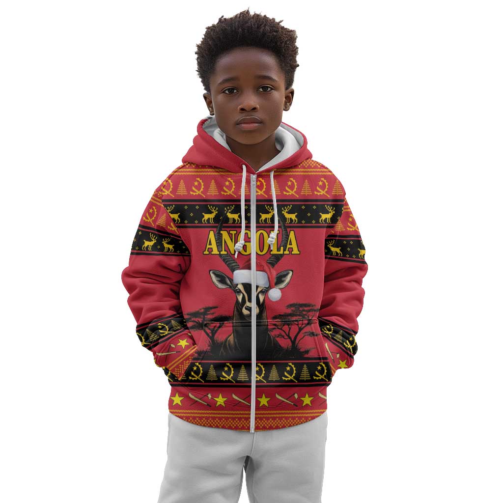 Afro Angola Giant Sable Antelope Christmas Kid Hoodie Virtus Unita Fortior Feliz Natal