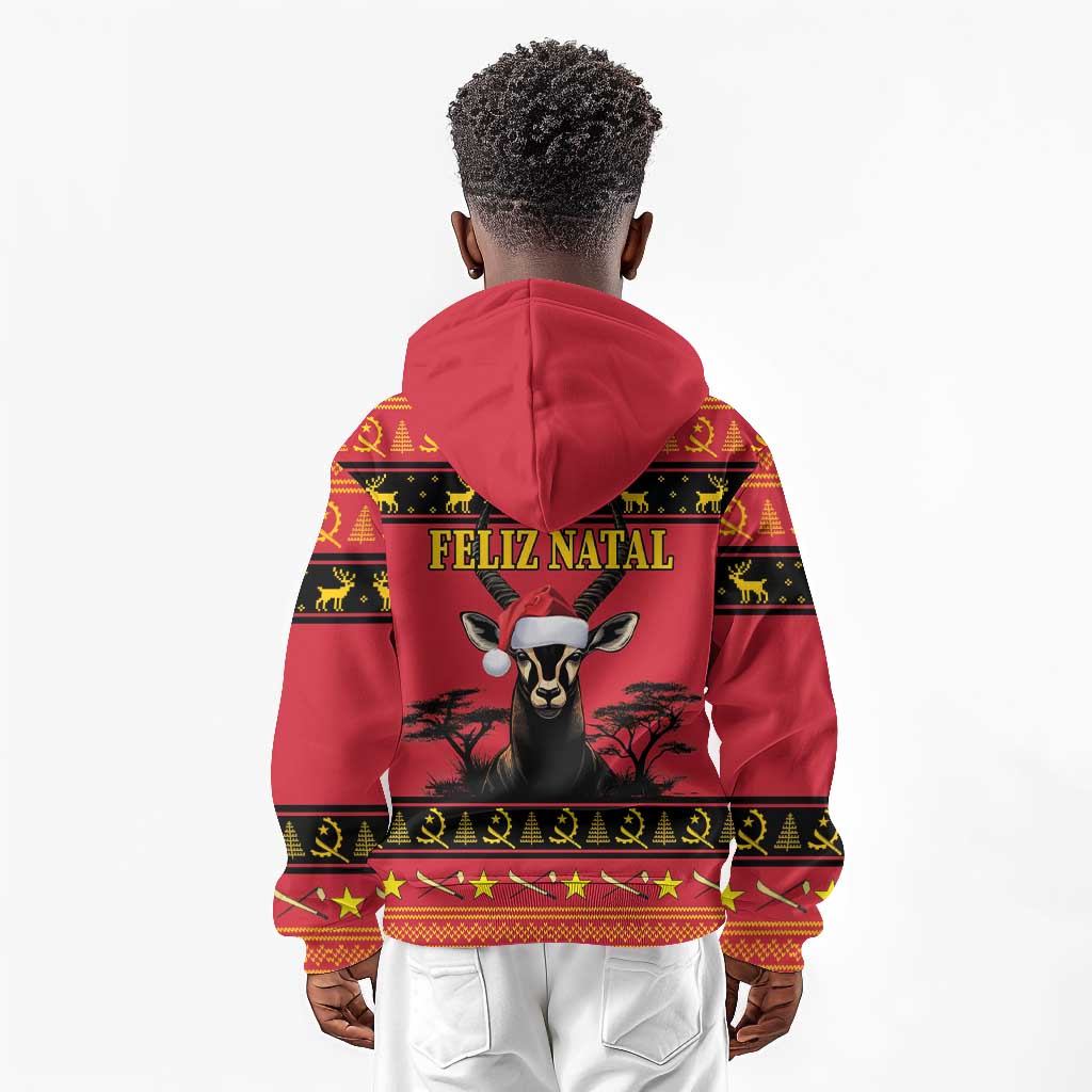 Afro Angola Giant Sable Antelope Christmas Kid Hoodie Virtus Unita Fortior Feliz Natal