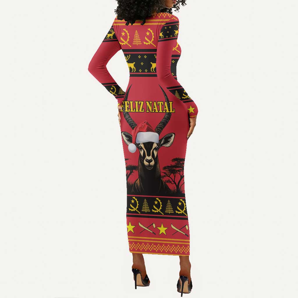 Afro Angola Giant Sable Antelope Christmas Long Sleeve Bodycon Dress Virtus Unita Fortior Feliz Natal LT18