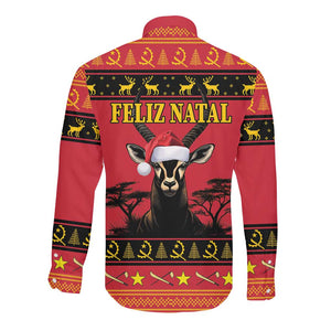 Afro Angola Giant Sable Antelope Christmas Long Sleeve Button Shirt Virtus Unita Fortior Feliz Natal