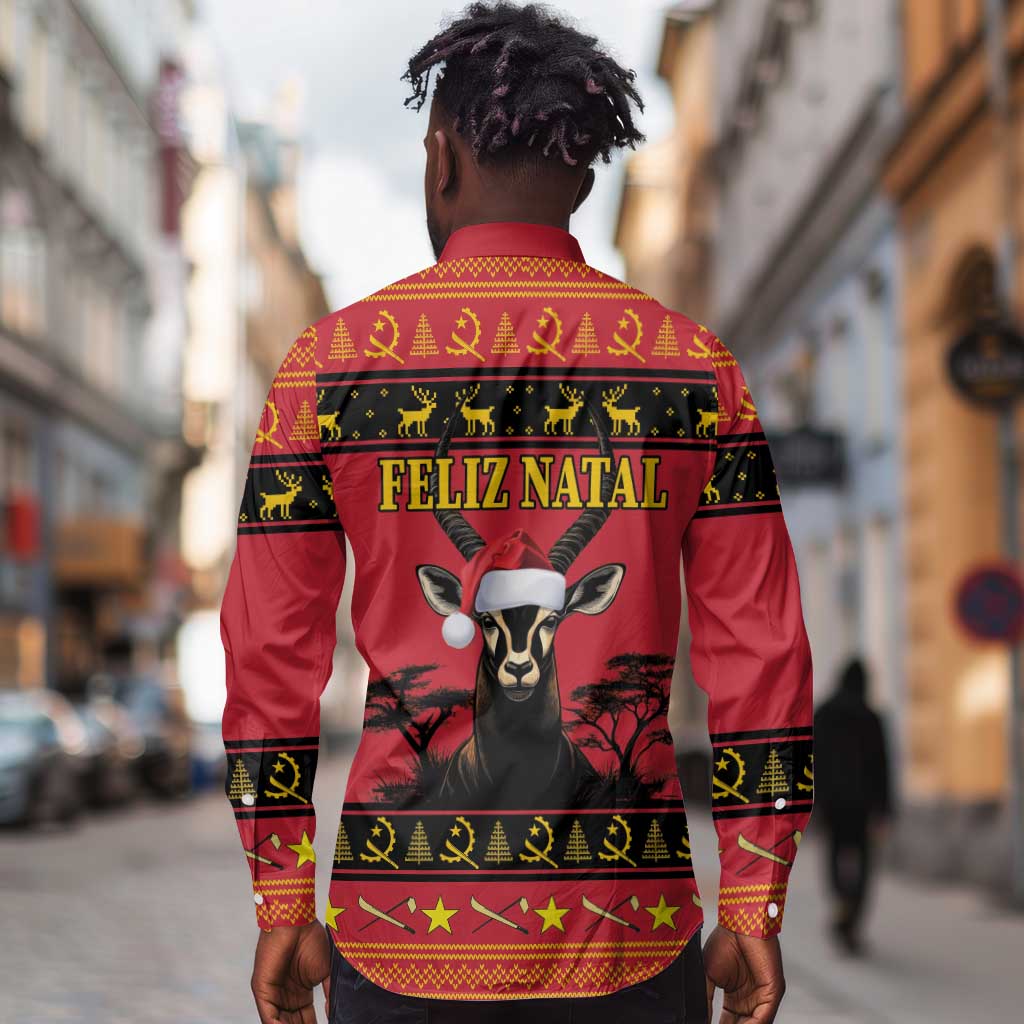Afro Angola Giant Sable Antelope Christmas Long Sleeve Button Shirt Virtus Unita Fortior Feliz Natal