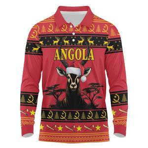 Afro Angola Giant Sable Antelope Christmas Long Sleeve Polo Shirt Virtus Unita Fortior Feliz Natal