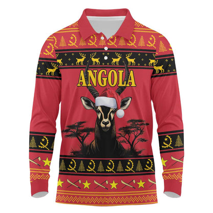 Afro Angola Giant Sable Antelope Christmas Long Sleeve Polo Shirt Virtus Unita Fortior Feliz Natal