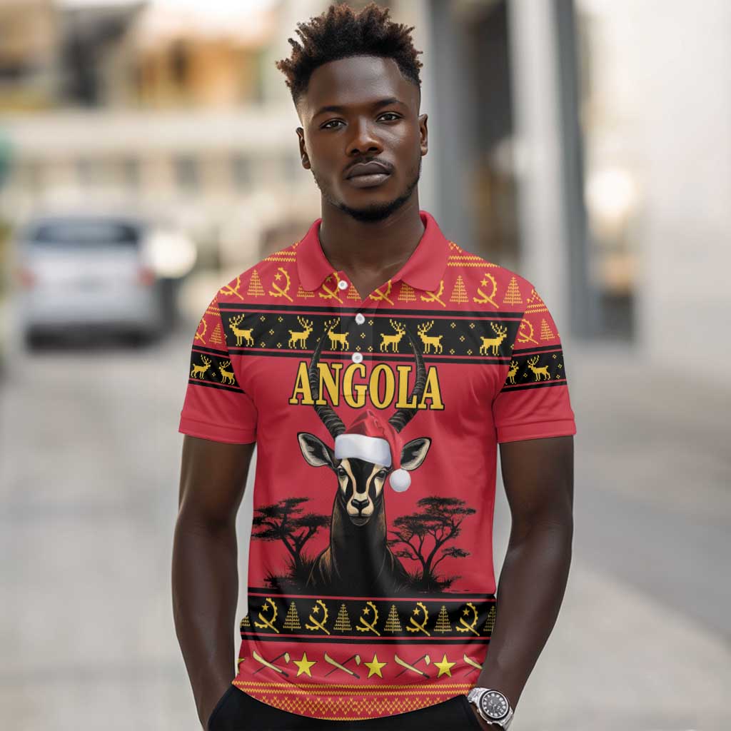 Afro Angola Giant Sable Antelope Christmas Polo Shirt Virtus Unita Fortior Feliz Natal