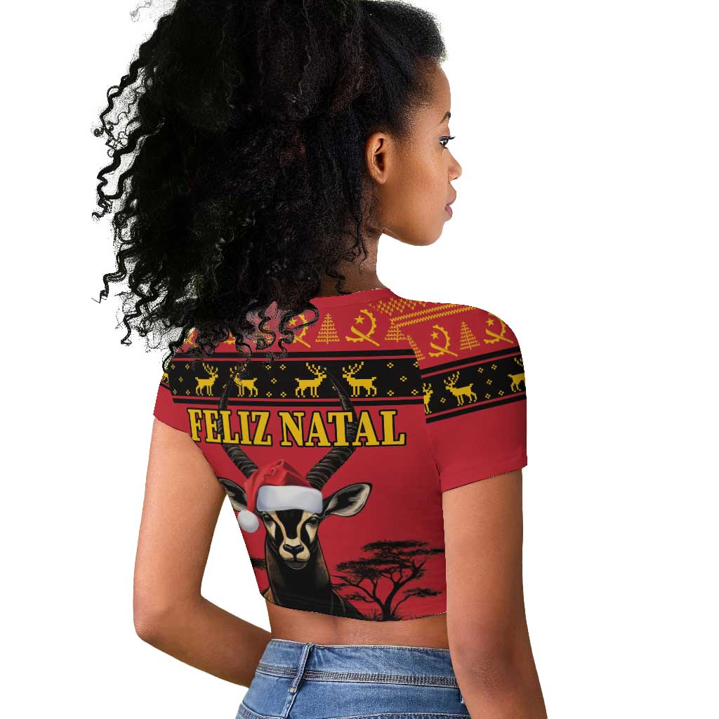 Afro Angola Giant Sable Antelope Christmas Raglan Cropped T shirt Virtus Unita Fortior Feliz Natal