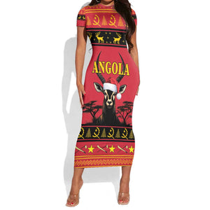 Afro Angola Giant Sable Antelope Christmas Short Sleeve Bodycon Dress Virtus Unita Fortior Feliz Natal LT18