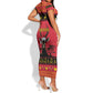 Afro Angola Giant Sable Antelope Christmas Short Sleeve Bodycon Dress Virtus Unita Fortior Feliz Natal LT18