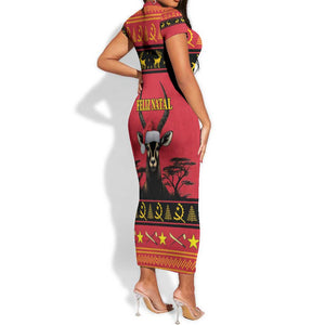 Afro Angola Giant Sable Antelope Christmas Short Sleeve Bodycon Dress Virtus Unita Fortior Feliz Natal LT18
