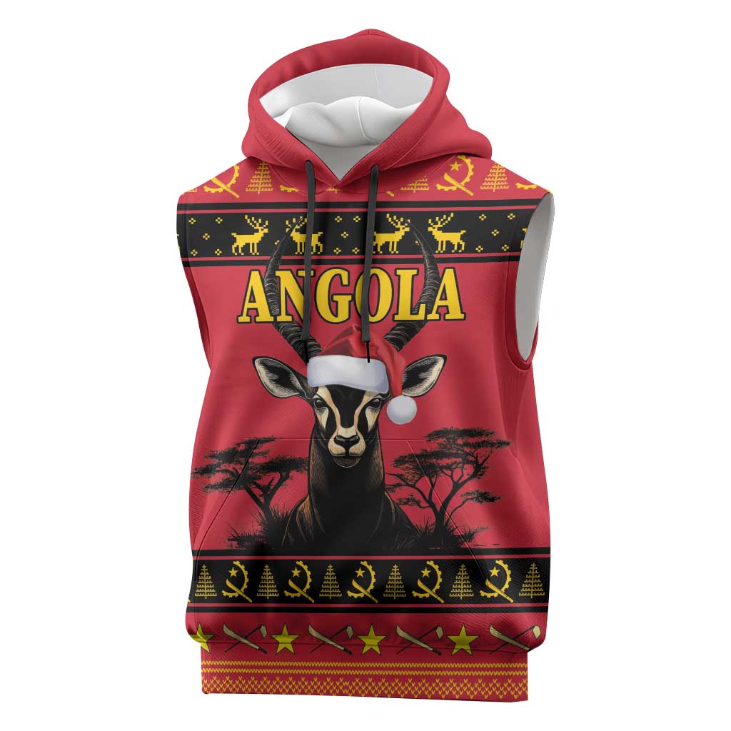 Afro Angola Giant Sable Antelope Christmas Sleeveless Hoodie Virtus Unita Fortior Feliz Natal - African Pride