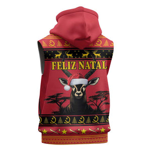 Afro Angola Giant Sable Antelope Christmas Sleeveless Hoodie Virtus Unita Fortior Feliz Natal - African Pride