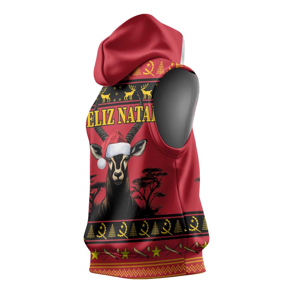 Afro Angola Giant Sable Antelope Christmas Sleeveless Hoodie Virtus Unita Fortior Feliz Natal - African Pride