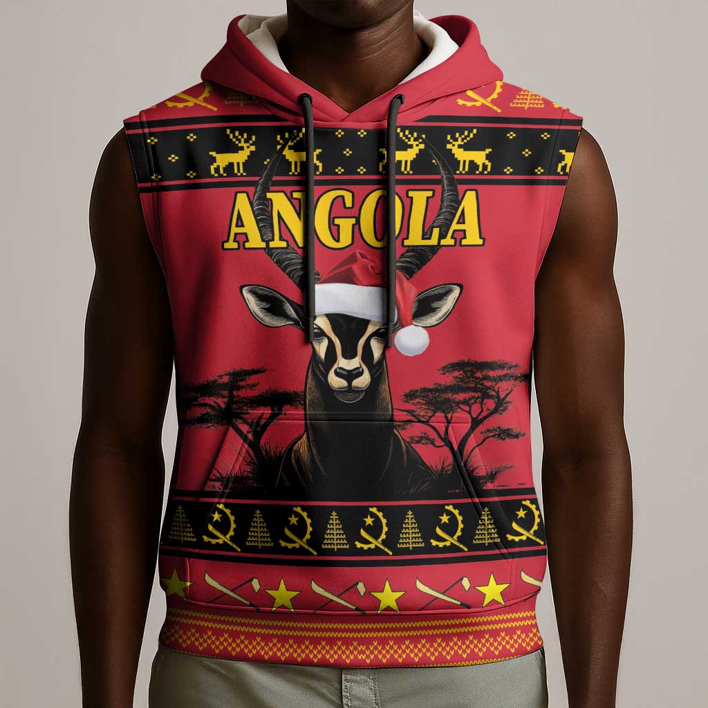 Afro Angola Giant Sable Antelope Christmas Sleeveless Hoodie Virtus Unita Fortior Feliz Natal - African Pride