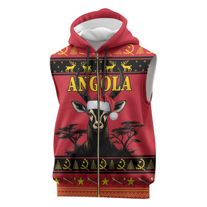 Afro Angola Giant Sable Antelope Christmas Sleeveless Zip Hoodie Virtus Unita Fortior Feliz Natal - African Pride
