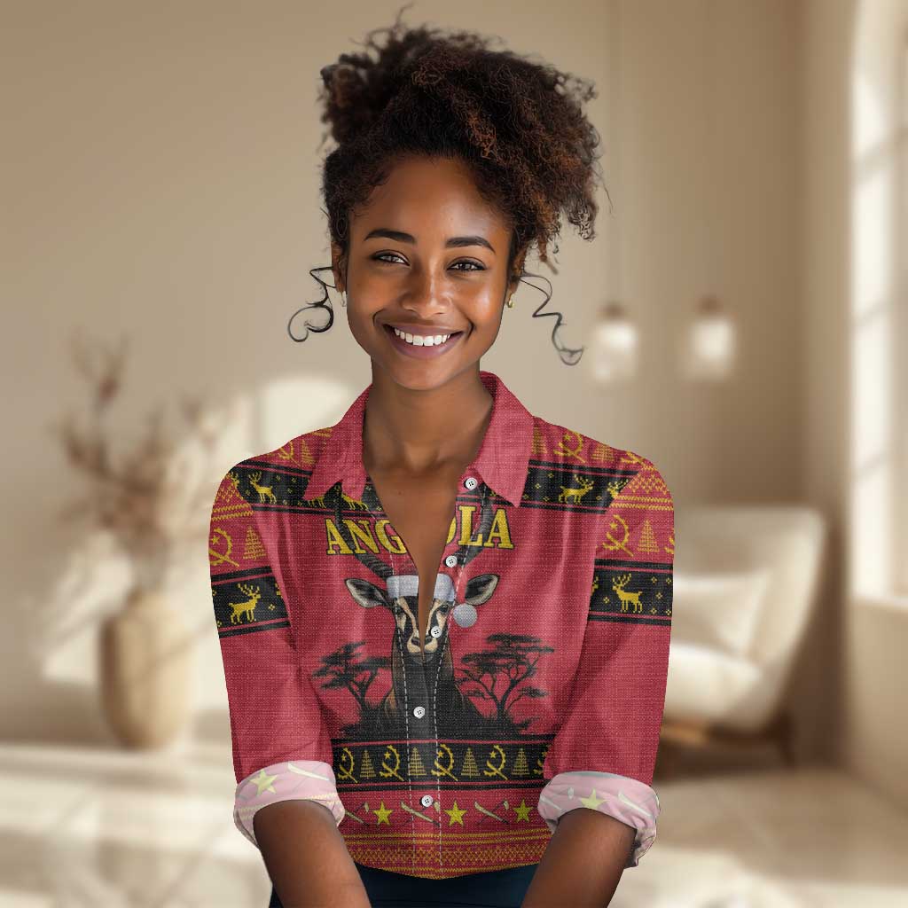 Afro Angola Giant Sable Antelope Christmas Women Casual Shirt Virtus Unita Fortior Feliz Natal LT18