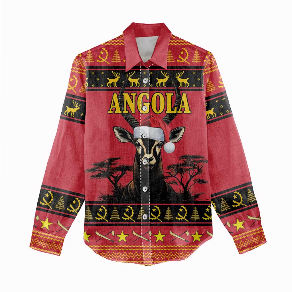 Afro Angola Giant Sable Antelope Christmas Women Casual Shirt Virtus Unita Fortior Feliz Natal LT18