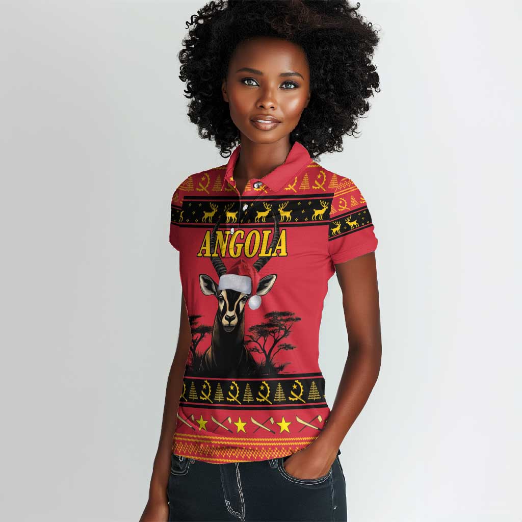 Afro Angola Giant Sable Antelope Christmas Women Polo Shirt Virtus Unita Fortior Feliz Natal