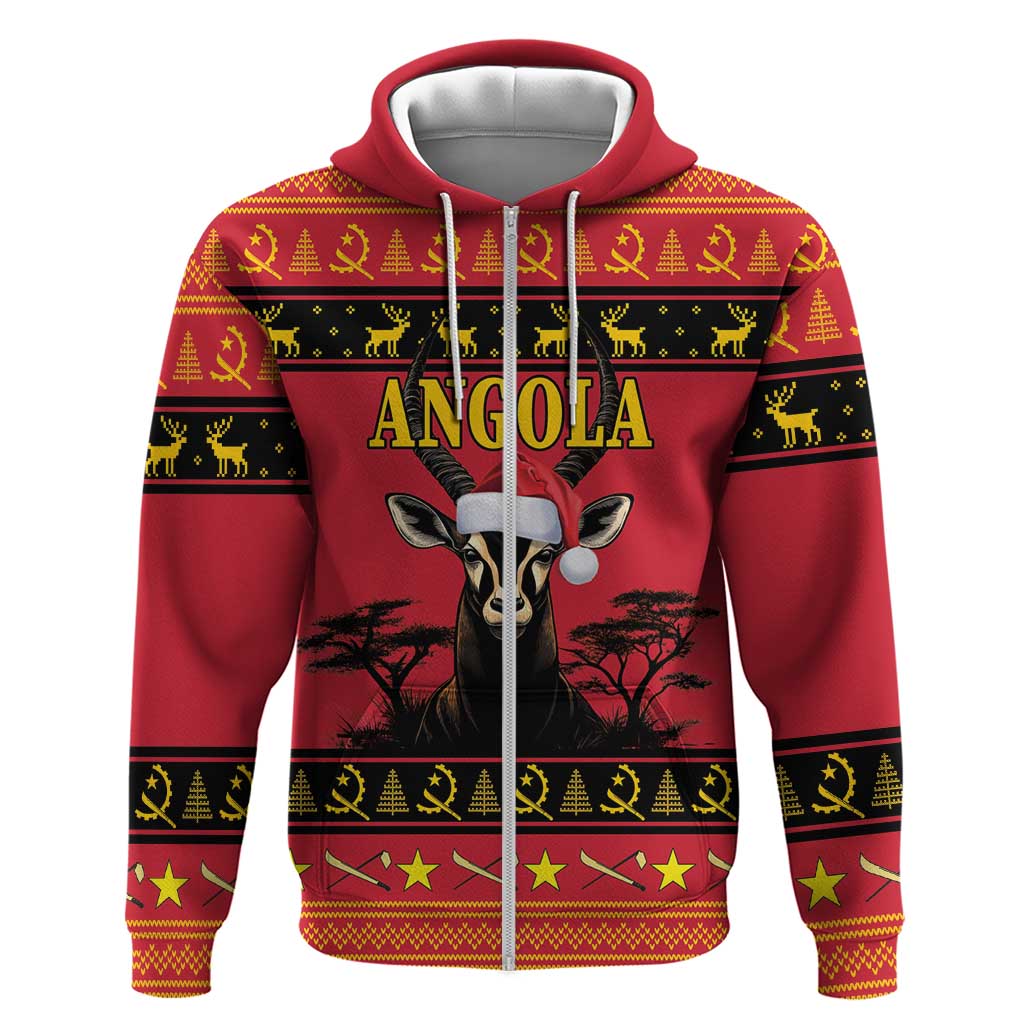 Afro Angola Giant Sable Antelope Christmas Zip Hoodie Virtus Unita Fortior Feliz Natal