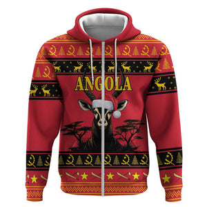 Afro Angola Giant Sable Antelope Christmas Zip Hoodie Virtus Unita Fortior Feliz Natal