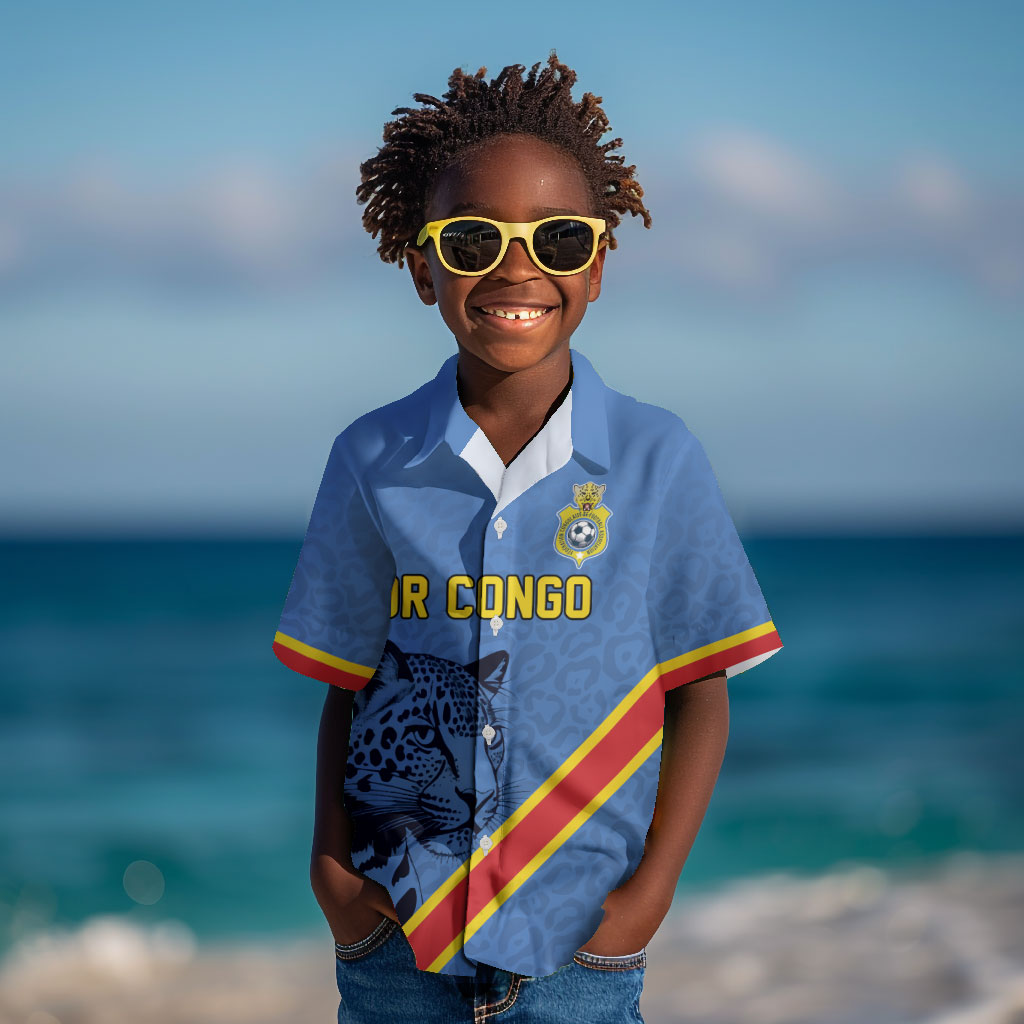 Custom DR Congo Football Kid Hawaiian Shirt Leopard Pride Heritage Edition