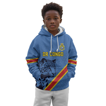 Custom DR Congo Football Kid Hoodie Leopard Pride Heritage Edition