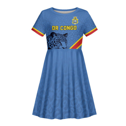 Custom DR Congo Football Kid Short Sleeve Dress Leopard Pride Heritage Edition