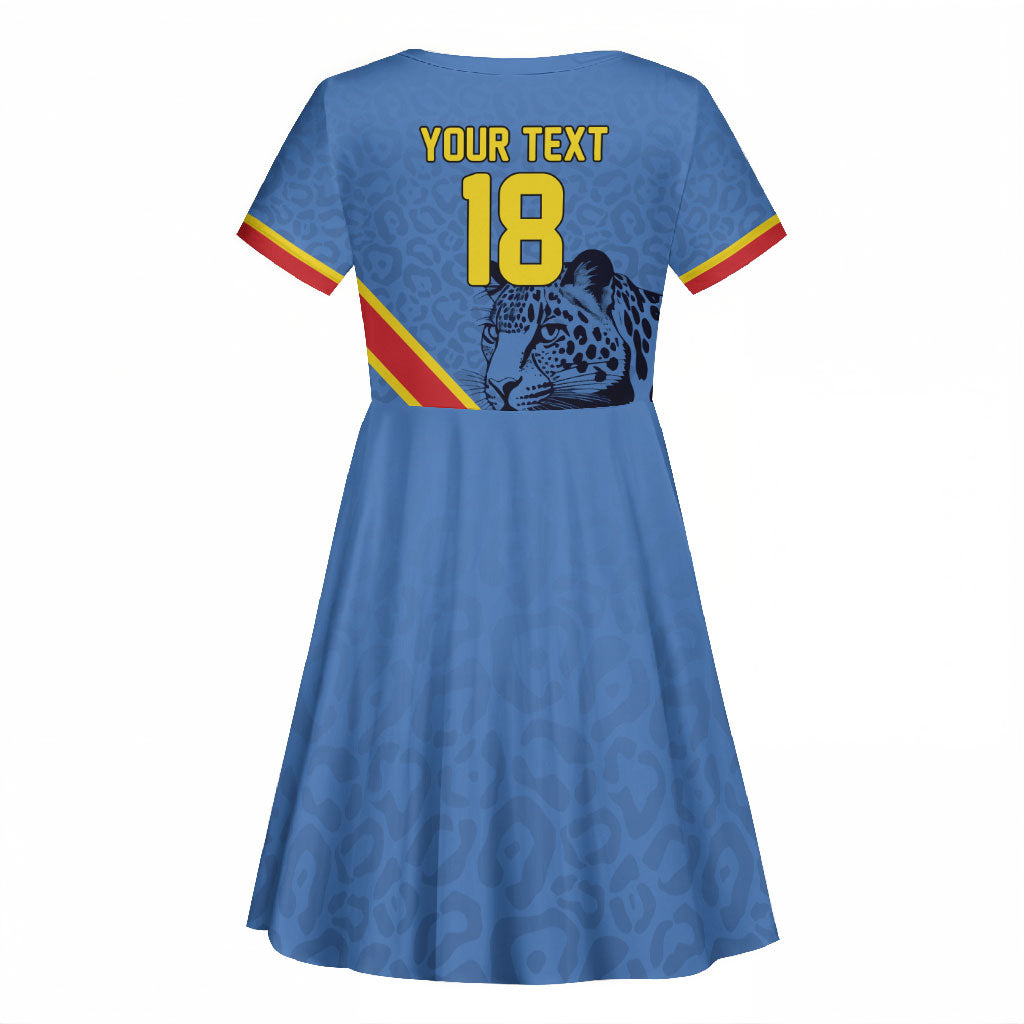 Custom DR Congo Football Kid Short Sleeve Dress Leopard Pride Heritage Edition