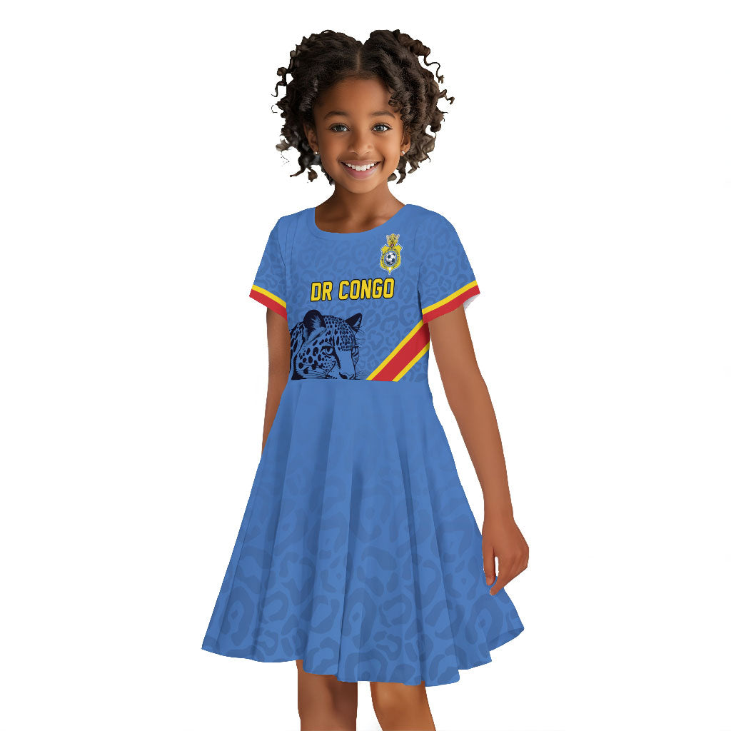 Custom DR Congo Football Kid Short Sleeve Dress Leopard Pride Heritage Edition
