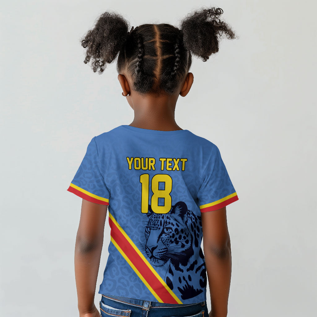 Custom DR Congo Football Kid T shirt Leopard Pride Heritage Edition
