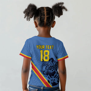 Custom DR Congo Football Kid T shirt Leopard Pride Heritage Edition