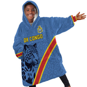 Custom DR Congo Football Kid Wearable Blanket Hoodie Leopard Pride Heritage Edition