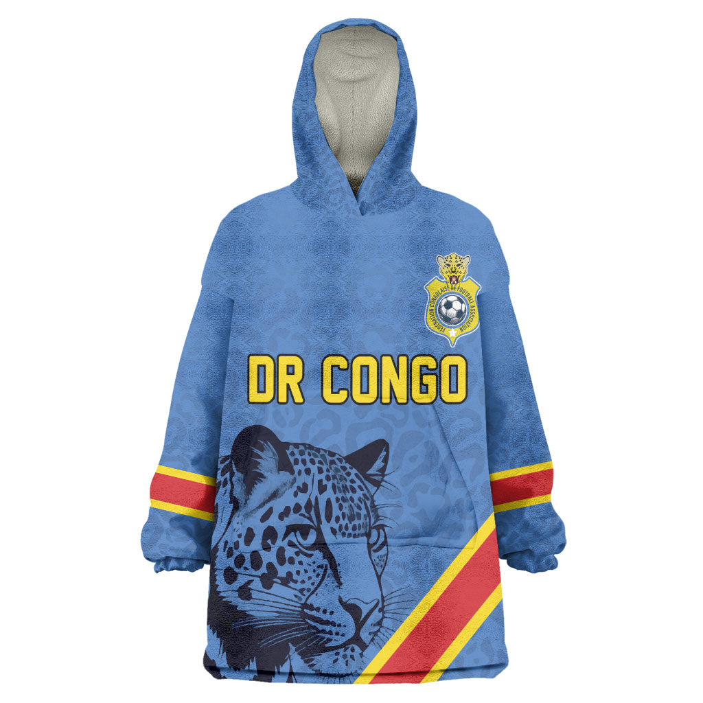 Custom DR Congo Football Kid Wearable Blanket Hoodie Leopard Pride Heritage Edition