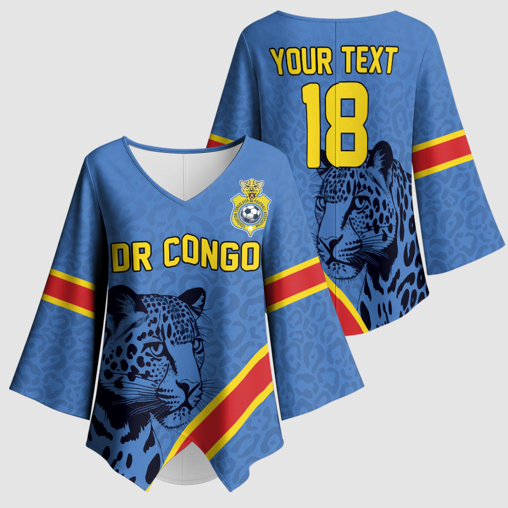 Custom DR Congo Football Kimono Sleeve Blouse Leopard Pride Heritage Edition