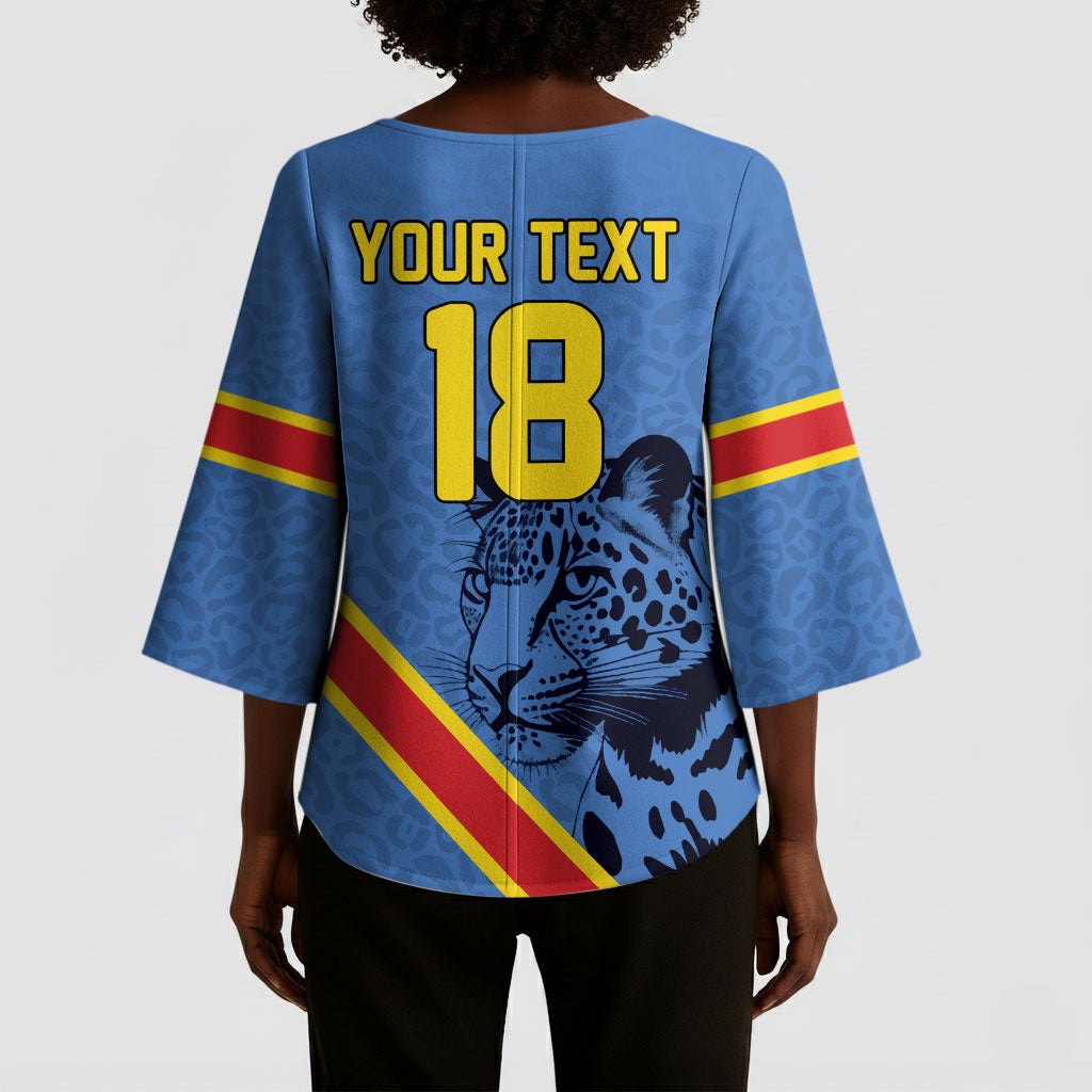 Custom DR Congo Football Kimono Sleeve Blouse Leopard Pride Heritage Edition