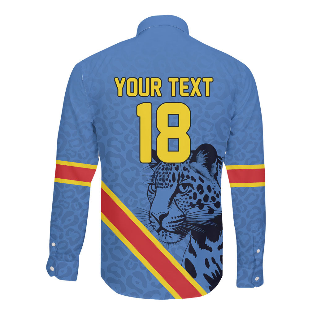 Custom DR Congo Football Long Sleeve Button Shirt Leopard Pride Heritage Edition