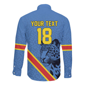 Custom DR Congo Football Long Sleeve Button Shirt Leopard Pride Heritage Edition
