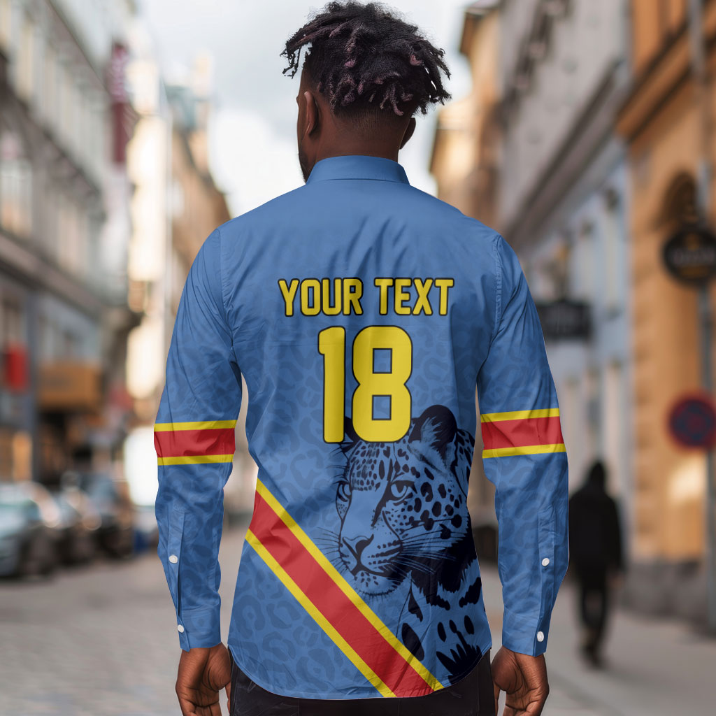 Custom DR Congo Football Long Sleeve Button Shirt Leopard Pride Heritage Edition
