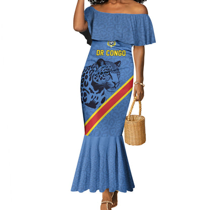 Custom DR Congo Football Mermaid Dress Leopard Pride Heritage Edition