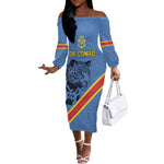 Custom DR Congo Football Off The Shoulder Long Sleeve Dress Leopard Pride Heritage Edition