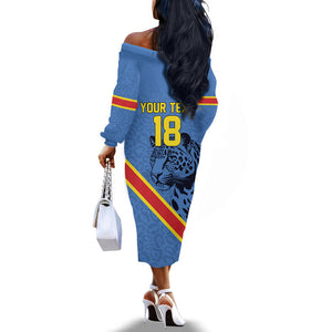 Custom DR Congo Football Off The Shoulder Long Sleeve Dress Leopard Pride Heritage Edition